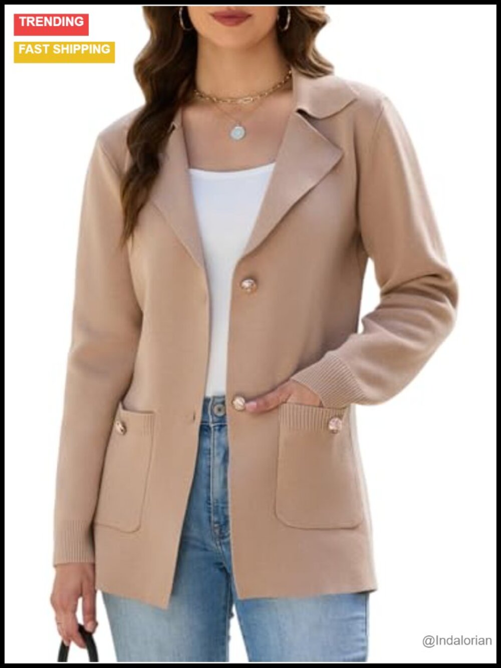 Women's Knit Blazer Cropped Long Sleeve Open Front Business Casual